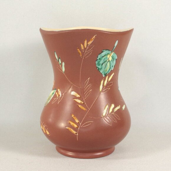 Herta Gertz B.C. Ceramics "Mountain Foliage" 7" Vase, Midcentury Vase Scraffito - Picture 4 of 7